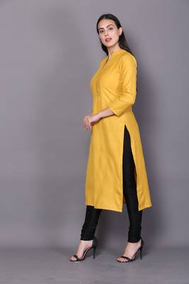 Yellow embroidered cotton cotton-kurtis 3