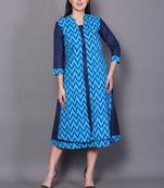 Blue embroidered cotton cotton-kurtis