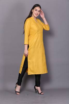 Yellow embroidered cotton cotton-kurtis 4