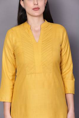 Yellow embroidered cotton cotton-kurtis 5