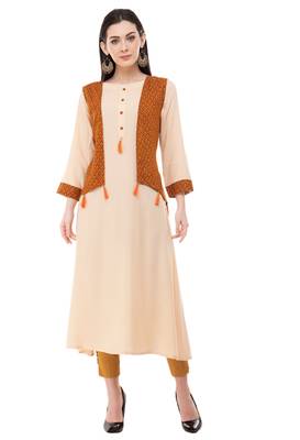 Beige embroidered crepe cotton-kurtis 1