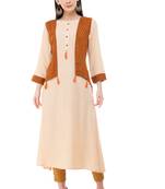 Beige embroidered crepe cotton-kurtis