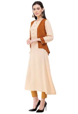 Beige embroidered crepe cotton-kurtis 3
