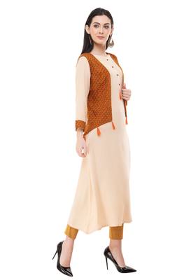 Beige embroidered crepe cotton-kurtis 4