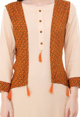 Beige embroidered crepe cotton-kurtis 5