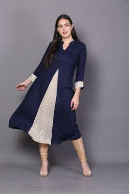 Blue embroidered rayon cotton-kurtis 1