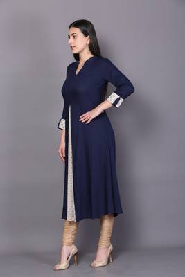 Blue embroidered rayon cotton-kurtis 4