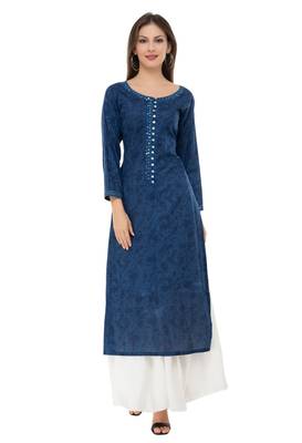 Blue embroidered cotton cotton-kurtis 1