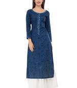 Blue embroidered cotton cotton-kurtis