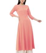 Peach embroidered rayon cotton-kurtis