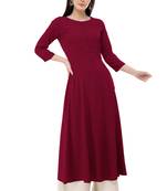 Maroon embroidered rayon cotton-kurtis