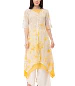 Yellow embroidered georgette cotton-kurtis