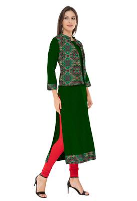 Green embroidered cotton cotton-kurtis 3