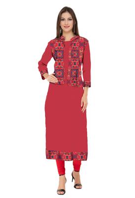 Red embroidered cotton cotton-kurtis 1