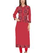 Red embroidered cotton cotton-kurtis