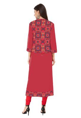 Red embroidered cotton cotton-kurtis 2