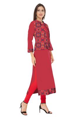 Red embroidered cotton cotton-kurtis 3