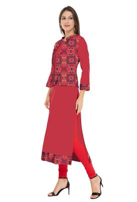 Red embroidered cotton cotton-kurtis 4