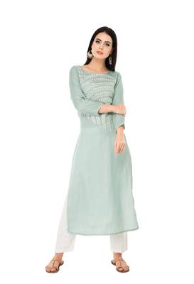 Green embroidered cotton cotton-kurtis 1