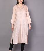 Beige embroidered rayon cotton-kurtis