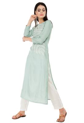 Green embroidered cotton cotton-kurtis 3