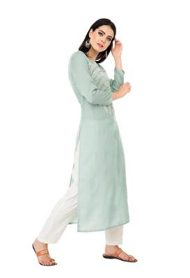 Green embroidered cotton cotton-kurtis 4