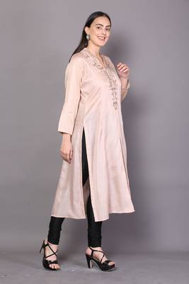Beige embroidered rayon cotton-kurtis 4