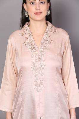 Beige embroidered rayon cotton-kurtis 5