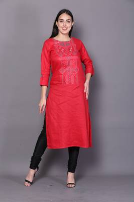 Red embroidered cotton cotton-kurtis 1