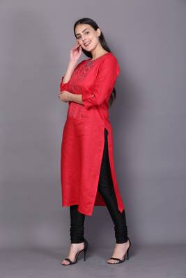 Red embroidered cotton cotton-kurtis 3