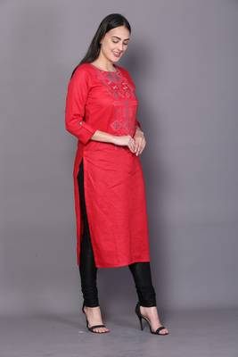 Red embroidered cotton cotton-kurtis 4