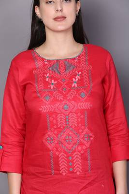 Red embroidered cotton cotton-kurtis 5
