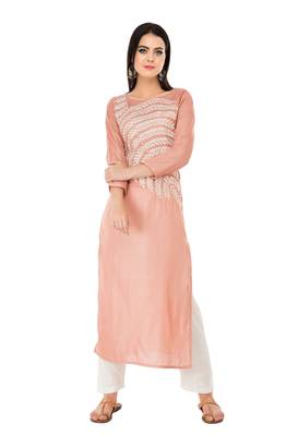 Peach embroidered cotton cotton-kurtis 1