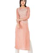 Peach embroidered cotton cotton-kurtis