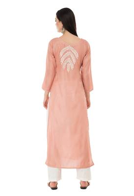 Peach embroidered cotton cotton-kurtis 2