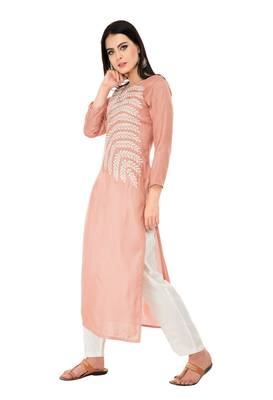 Peach embroidered cotton cotton-kurtis 3