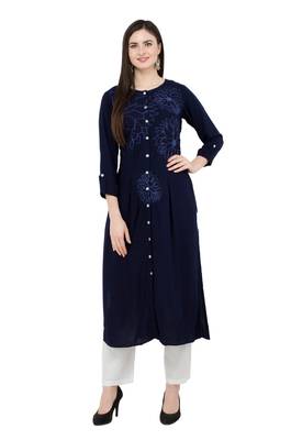 Navyblue embroidered georgette cotton-kurtis 1