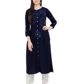 Navyblue embroidered georgette cotton-kurtis