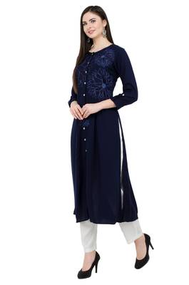 Navyblue embroidered georgette cotton-kurtis 3
