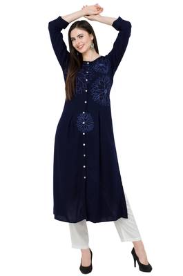 Navyblue embroidered georgette cotton-kurtis 4