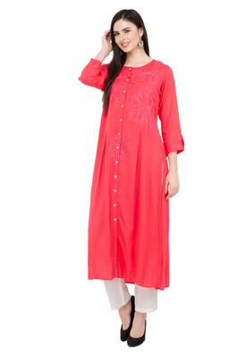 Red embroidered georgette cotton-kurtis 1