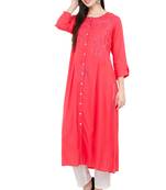Red embroidered georgette cotton-kurtis