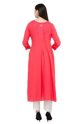 Red embroidered georgette cotton-kurtis 2