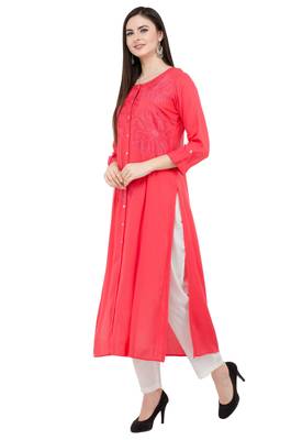 Red embroidered georgette cotton-kurtis 3