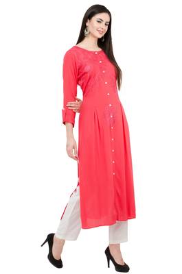 Red embroidered georgette cotton-kurtis 4