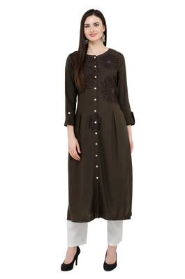 Brown embroidered georgette cotton-kurtis 1