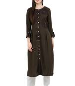 Brown embroidered georgette cotton-kurtis