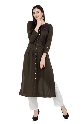 Brown embroidered georgette cotton-kurtis 3