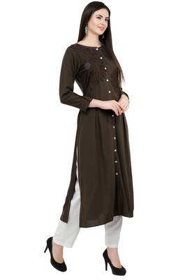 Brown embroidered georgette cotton-kurtis 4