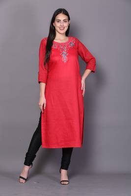 Red embroidered cotton cotton-kurtis 1